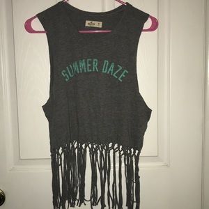 Grey “Summer Daze” fringe muscle tank